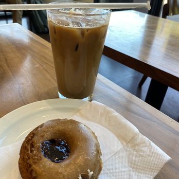 Temple Coffee - PBJ donut and iced vanilla soy latte - Coffee & Tea Near Me - Sacramento, California Temple Coffee - PBJ donut and iced vanilla soy latte - Coffee & Tea Near Me - Sacramento, California