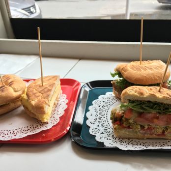 Blunch - left: eggwich with shallots  right: vegetable boca burger - Breakfast & Brunch Near Me - Boston, Massachusetts