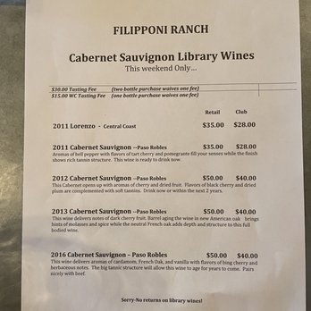 Filipponi Ranch - Cabernet Sauvignon Library - Wineries Near Me - San Luis Obispo, California