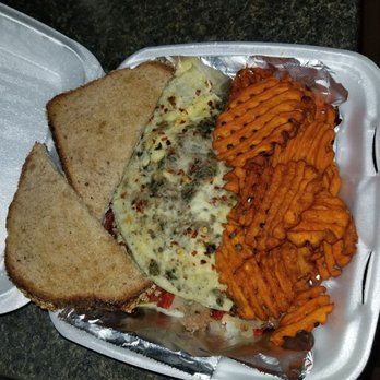 Crow's Nest - Captains share omelette with the sausage AND the artichokes. Always add sweet potato fries. #LoveYourself - Breakfast & Brunch Near Me - Kalamazoo, Michigan