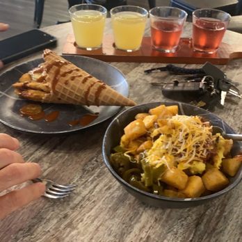 Pure Imagination Cafe - Breakfast bowl, Nashville chicken/ waffle cone, and flight - Coffee & Tea Near Me - Rochester, New York