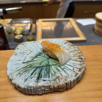 Osho Omakase - ume madai with shaved salted egg yolk - Sushi Bars Near Me - Dallas, Texas