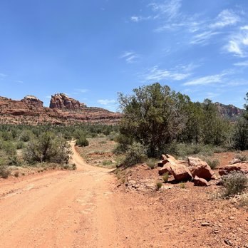 Red Rock State Park - Cathedral rock in the distance.  Dirt road that is used for hiking and for a few people who have homes in the park area. - Parks Near Me - Sedona, Arizona