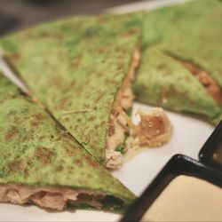 Gallery Bar and Cognac Room - Chicken Quesadilla. Served on a spinach tortilla with tender chicken. Nicely balanced and satisfying without feeling too heavy.