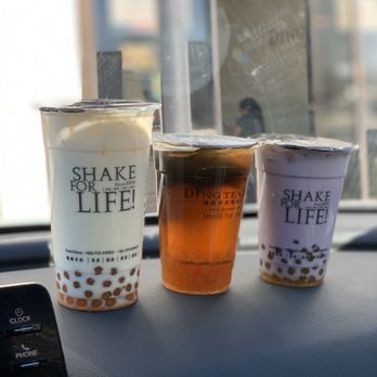 Ding Tea - Left to right: jasmine green milk tea with boba, winter melon green tea with boba and grass jelly, taro milk tea with boba and egg custard - Coffee & Tea Near Me - Taylorsville, Utah Ding Tea - Left to right: jasmine green milk tea with boba, winter melon green tea with boba and grass jelly, taro milk tea with boba and egg custard - Coffee & Tea Near Me - Taylorsville, Utah
