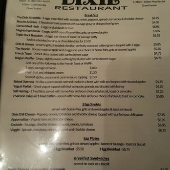 Dixie Restaurant - Breakfast Menu - Southern Near Me - Petersburg, Virginia