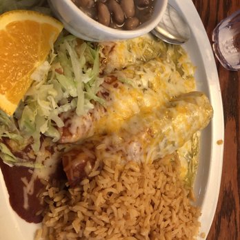 Avila's El Ranchito - 50/50 enchiladas (beans are greyer in real life I promise) - Mexican Near Me - Orange, California