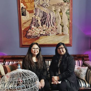 Lady Mendl's Tea Salon - Waiting for a table in the reception room. Behind us is an EMBROIDERED work of art. - Tea Rooms Near Me - New York, New York Lady Mendl's Tea Salon - Waiting for a table in the reception room. Behind us is an EMBROIDERED work of art. - Tea Rooms Near Me - New York, New York