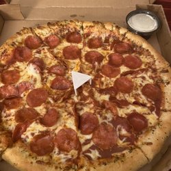 Mazzio's Pizza - Large stuffed crust pepperoni pizza with a side of Ranch