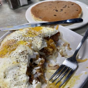 Silver Pancake House - So good, I had started before I snapped this picture of corn beef hash, eggs, & pecan pancakes. - Sandwiches Near Me - St. Louis, Missouri Silver Pancake House - So good, I had started before I snapped this picture of corn beef hash, eggs, & pecan pancakes. - Sandwiches Near Me - St. Louis, Missouri
