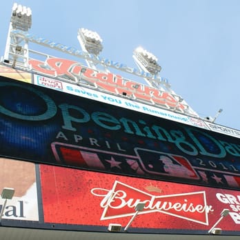 Progressive Field - in the bleachers, it is necessary to crane your neck to see the large scoreboard - Stadiums & Arenas Near Me - Cleveland, Ohio Progressive Field - in the bleachers, it is necessary to crane your neck to see the large scoreboard - Stadiums & Arenas Near Me - Cleveland, Ohio