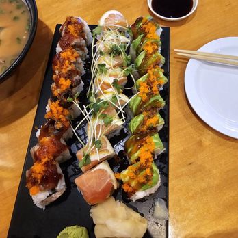 Akebono - Caterpillar Roll (left), Lemon Blossom (middle), and Dragon Roll (right). - Japanese Near Me - Sacramento, California Akebono - Caterpillar Roll (left), Lemon Blossom (middle), and Dragon Roll (right). - Japanese Near Me - Sacramento, California