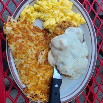 Mo's Egg House - Chicken fried steak. It also comes with biscuits and gravy. - Breakfast & Brunch Near Me - Redmond, Oregon Mo's Egg House - Chicken fried steak. It also comes with biscuits and gravy. - Breakfast & Brunch Near Me - Redmond, Oregon