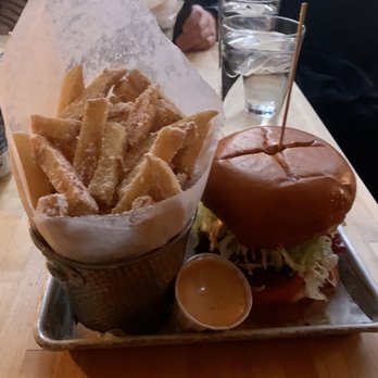 Nosh Kitchen Bar - Sweet and Spicy Bacon Cheese Burger with Nosh Bacon Dust Fries, so yummy. - Sandwiches Near Me - Portland, Maine Nosh Kitchen Bar - Sweet and Spicy Bacon Cheese Burger with Nosh Bacon Dust Fries, so yummy. - Sandwiches Near Me - Portland, Maine