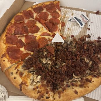Gino's Pizza SLO - Pepperoni on one half, bacon and mushroom on the other half - Pizza Near Me - San Luis Obispo, California
