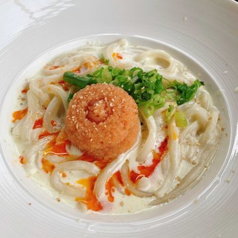 MeNami - Mentaiko Cream Udon. Look how adorable that little bop of mentaiko is. - Japanese Near Me - Toronto, Ontario