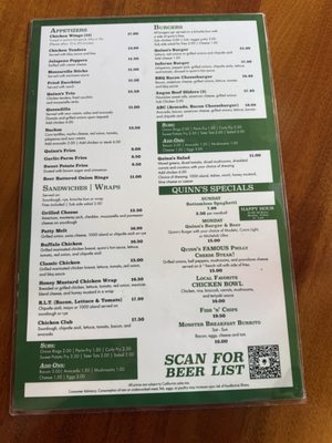 Menu photo 4 Quinn's Pub and Grill Long Beach, CA