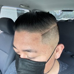 Went from man bun to comb over drop fade with hard line
