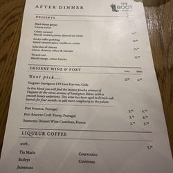 Boot Inn - Dessert menu