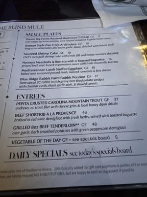 Menu photo 1 The Blind Mule Brevard, NC