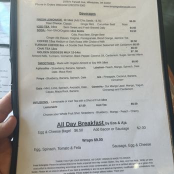 Temple Goddess Cafe - One of many menu pages - Juice Bars & Smoothies Near Me - Milwaukee, Wisconsin Temple Goddess Cafe - One of many menu pages - Juice Bars & Smoothies Near Me - Milwaukee, Wisconsin