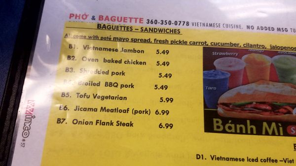 Menu photo 2 Pho & Baguette Tumwater, WA Menu photo 2 Pho & Baguette Tumwater, WA