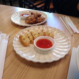 Pork Dumplings and shrimp tempura Pork Dumplings and shrimp tempura