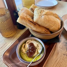 Grilled bread jam and hummus Grilled bread jam and hummus