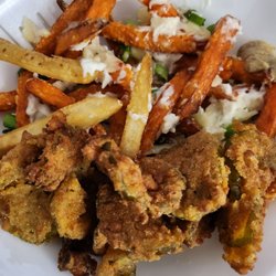 Bareburger - Fried Pickles and Asiago Mixed Fries