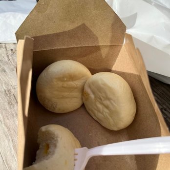 Dumpling Kitchen - Allegedly egg yolk buns- poor filling to bun ratio (on top of questionable flavor and zero ooze factor) - Shanghainese Near Me - Berkeley, California