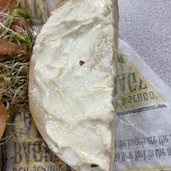 Old School Bagel Cafe - The so-called Wasabi Cream Cheese with ZERO wasabi flavor.