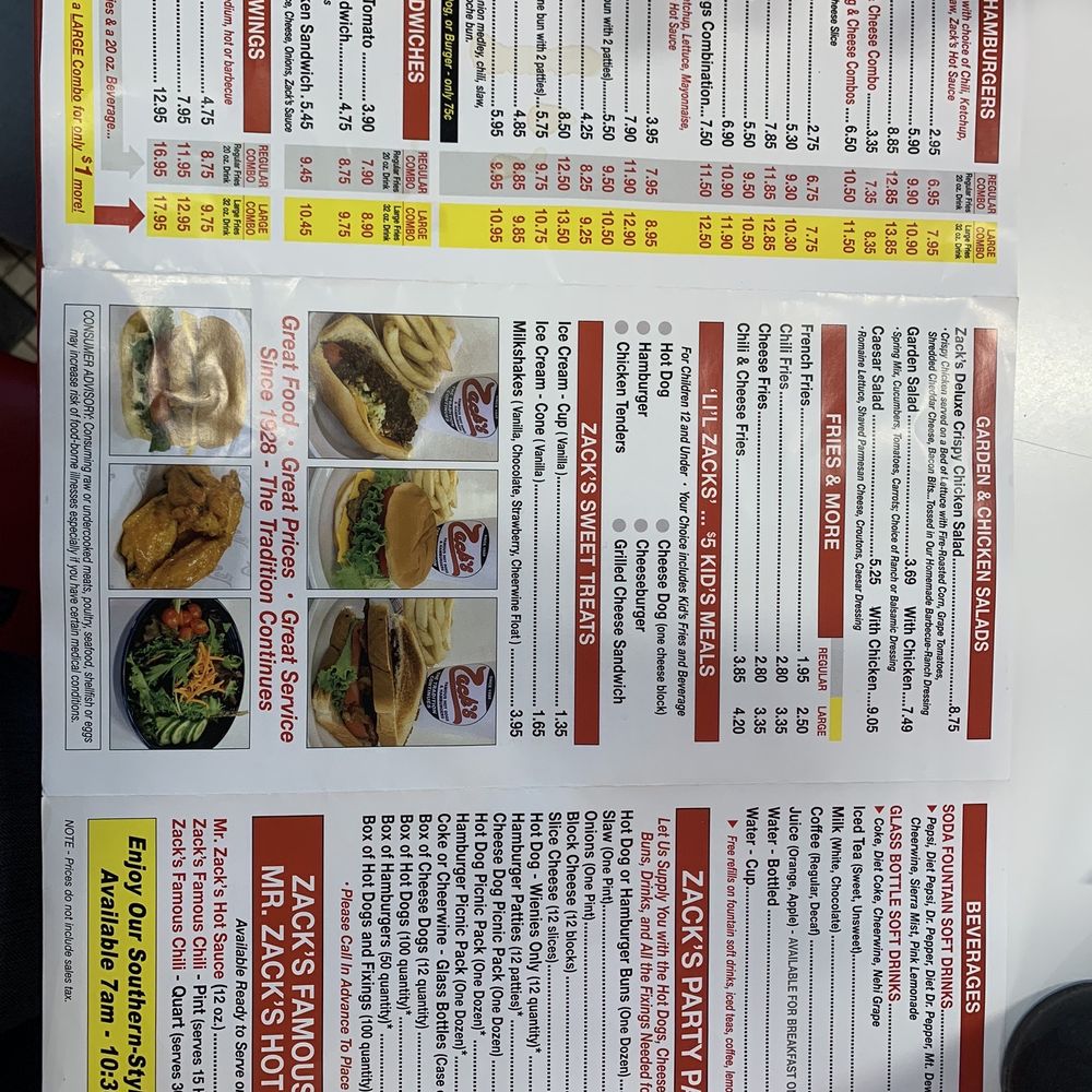 Zack's Hot Dogs - a menu for a fast food restaurant - Hot Dogs Near Me - Burlington, North Carolina Zack's Hot Dogs - a menu for a fast food restaurant - Hot Dogs Near Me - Burlington, North Carolina