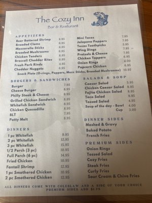 Menu photo 3 Cozy Inn Brimley, MI