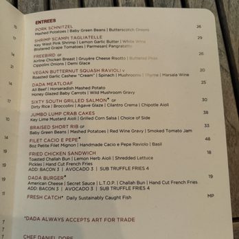 Dada - Menu2 - New American Near Me - Delray Beach, Florida