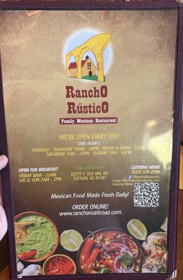 Menu photo 2 Rancho Rustico Restaurant Tucson, AZ Menu photo 2 Rancho Rustico Restaurant Tucson, AZ