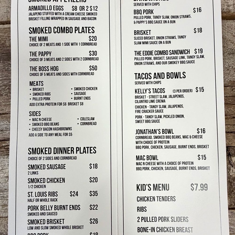 Pappy’s Family BBQ - Menu of meats, sandwiches, tacos, kids' foods in January 2026 - Barbeque Near Me - Zelienople, Pennsylvania Pappy’s Family BBQ - Menu of meats, sandwiches, tacos, kids' foods in January 2026 - Barbeque Near Me - Zelienople, Pennsylvania