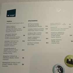 W XYZ Bar - Current menu 2026