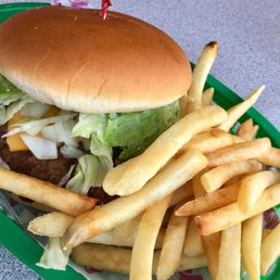 Single cheese burger, Fries cost extra $2.29 so this came to about $9.00 bucks and no drink.