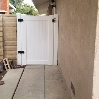 Vinyl Professionals - Our two front yard gates. We added two more for the backyard to create a dog run and hidden storage area. - Fences & Gates Near Me - Valencia, California Vinyl Professionals - Our two front yard gates. We added two more for the backyard to create a dog run and hidden storage area. - Fences & Gates Near Me - Valencia, California