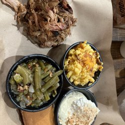 Mission BBQ - Pulled pork, green beans, mac and cheese, and banana pudding