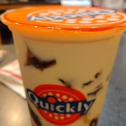 Quickly - Bubble layer milk XL no sugar less ice Best bubble tea store. 70-80% of the drink is toppings!