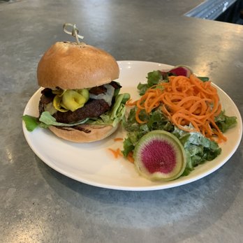Agricola Eatery - Burger with a salad (plus bacon) - New American Near Me - Princeton, New Jersey Agricola Eatery - Burger with a salad (plus bacon) - New American Near Me - Princeton, New Jersey