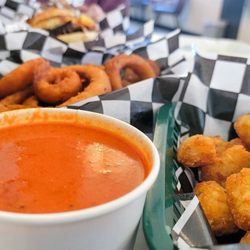 Across The Hall Cafe - Tomato soup, tots, onion rings