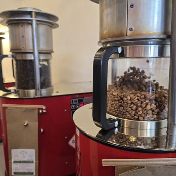 Celtic Cup Coffee - Roasting coffee, in progress (front) and almost finished dark roast (back) - Coffee Roasteries Near Me - Silver Spring, Maryland Celtic Cup Coffee - Roasting coffee, in progress (front) and almost finished dark roast (back) - Coffee Roasteries Near Me - Silver Spring, Maryland