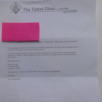 The Ticket Clinic - Not a big help at all! Paid to retainer and this. I should of handled it myself since I had a clean driving record for over 10 plus years. - Traffic Ticketing Law Near Me - Tampa, Florida
