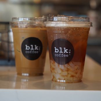 Blk Dot Coffee - IG: @tffny.eats / Iced VTM Coffee, Iced Lychee Peach Black Tea - Coffee & Tea Near Me - Long Beach, California