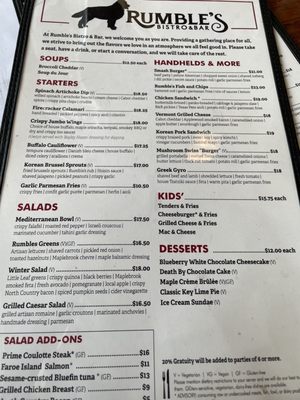 Menu photo 2 Rumble's Bistro & Bar Warren, VT Menu photo 2 Rumble's Bistro & Bar Warren, VT