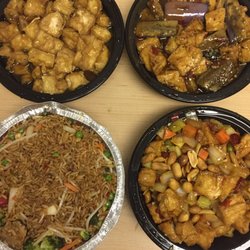 Dragon House - Deep Fried Tofu in Honey Garlic Sauce, Tofu & Eggplant, Hot Pepper Vegetable Fried Rice Chilli, and Kung Pao Tofu & Vegetables