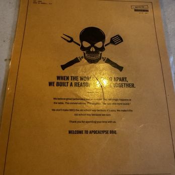 Apocalypse BBQ - Menu cover. - Food Trucks Near Me - Miami, Florida