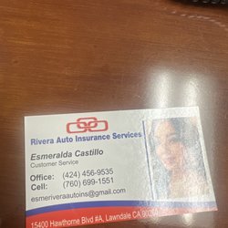 Rivera Auto Insurance Services - Esmeralda's business card
